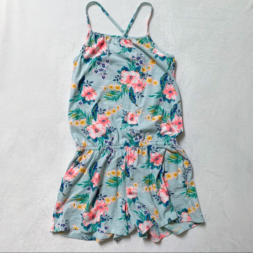 Gap Girls NWOT Teal Tropical Floral Romper Sz XXL